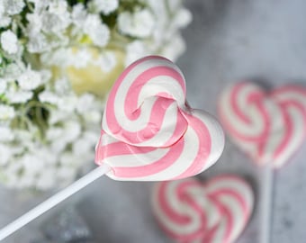 Strawberry Heart Lollipop - Pink & White Swirl, Valentines Treat