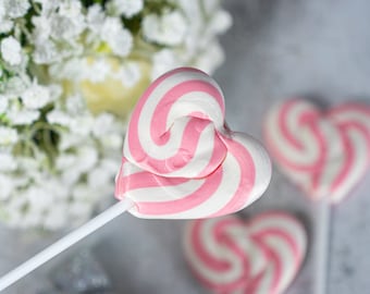 Pink & White Love Heart Lollipops, Swirly Lollies, Mother's Day Gift, Wedding Favours, Baby Shower Favours, Party Favours, Cake Toppers