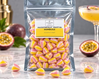 Passionfruit Martini Humbugs | Handmade Alcoholic Sweets | Gin Flavoured Candy
