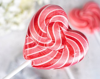 Swirly Heart Lollipop - Red & Pink Strawberry Candy, Valentine's Gift
