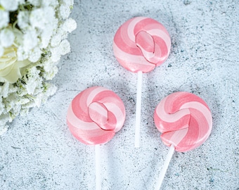 Pink Lollipops Swirly Lollies Lolly Rock Candy Sweets Party Favour Cake Toppers Baby Shower Cake Decorations