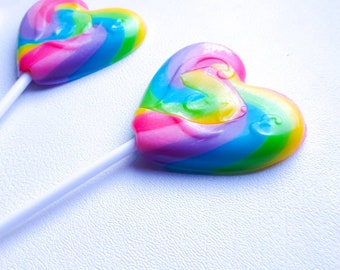 Pastel Rainbow Heart Lollipops - Unicorn Party Favors