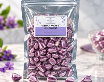 Parma Violet Gin Humbugs | Handmade Alcoholic Sweets | Gin Flavoured Candy