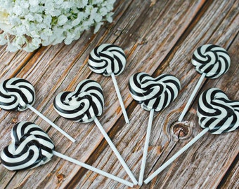 Black & White Love Heart Lollipops, Halloween Lollies, Candy Lollies, Rock Candy, Wedding Favours, Gift For Her, Sweets, Party Favours