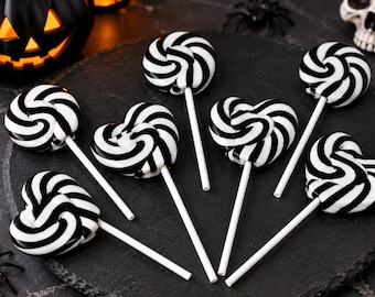 Black & White Love Heart Lollipops | Heart Sweets | Wedding Favours | Party Favours | Halloween Lollipops