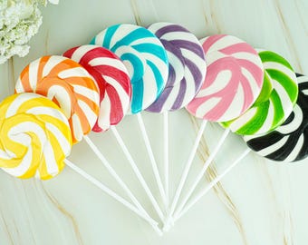 Swirly Rainbow Lollipops - Handmade Party Favors, Cake Toppers