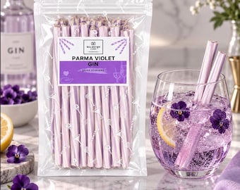 Parma Violet Gin Drink Stirrers | Edible Cocktail Candy Sticks | Alcoholic Gin Sweets