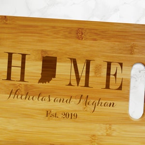 Custom Indiana State Home Bamboo Cutting Board - Personalized Bamboo Indiana Cutting Board Housewarming Gift