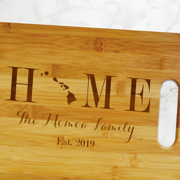Custom Hawaii State Home Bamboo Cutting Board - Personalized Bamboo Hawaii Cutting Board Housewarming Gift