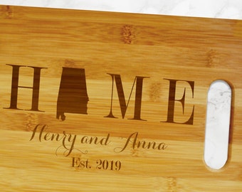 Custom Alabama State Home Bamboo Cutting Board - Personalized Bamboo Alabama Cutting Board Housewarming Gift