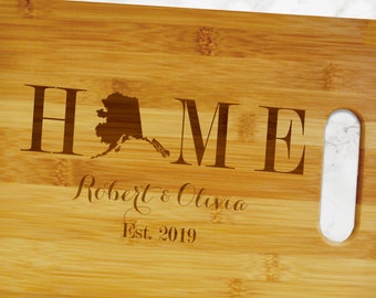 Custom Alaska State Home Bamboo Cutting Board - Personalized Bamboo Alaska Cutting Board Housewarming Gift