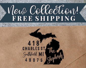 Custom Michigan Return Address Stamp - Personalized Self Inking State Stamp Michigan