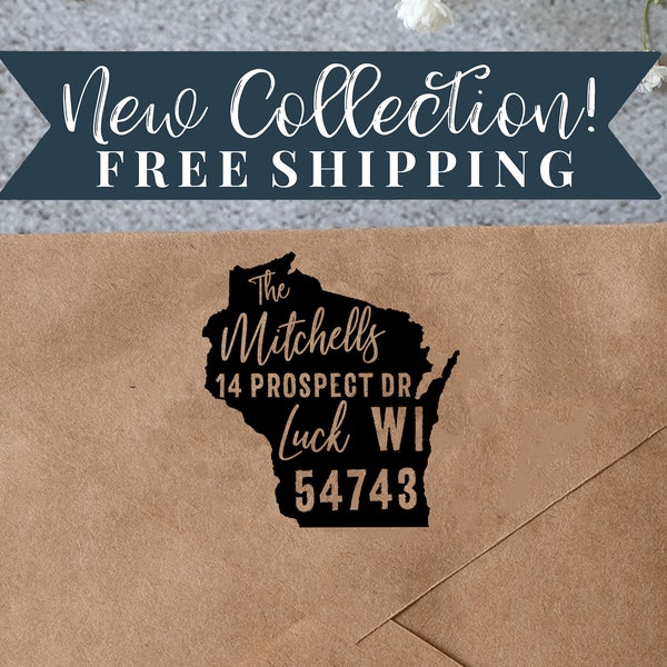 Custom Wisconsin Return Address Stamp - Personalized Self Inking State Stamp Wisconsin