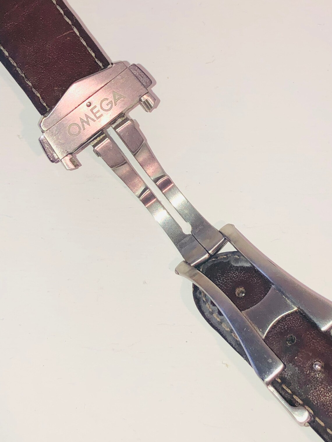 Omega 21mm brown leather watch strap with foldover clasp Etsy