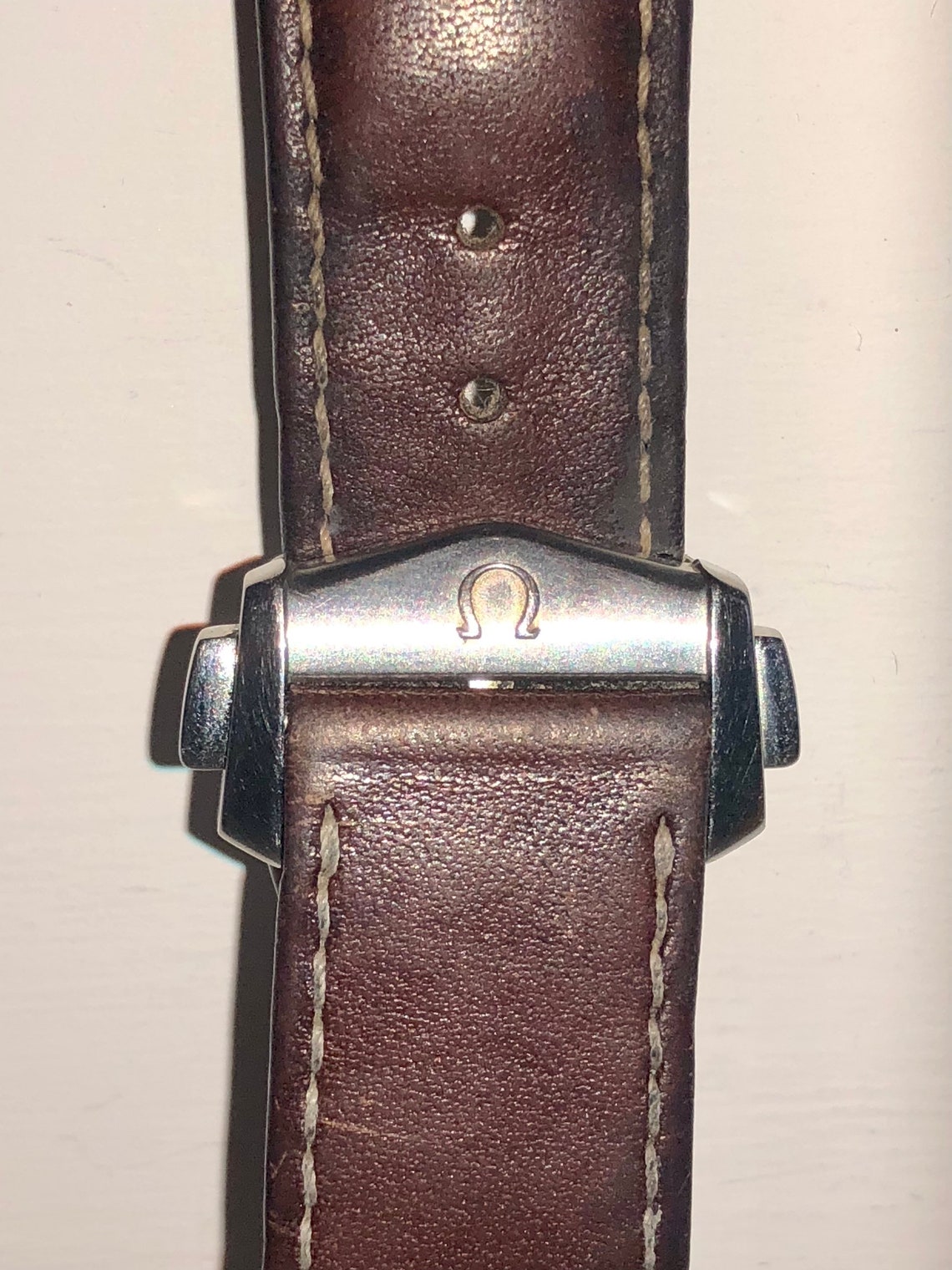 Omega 21mm brown leather watch strap with foldover clasp Etsy