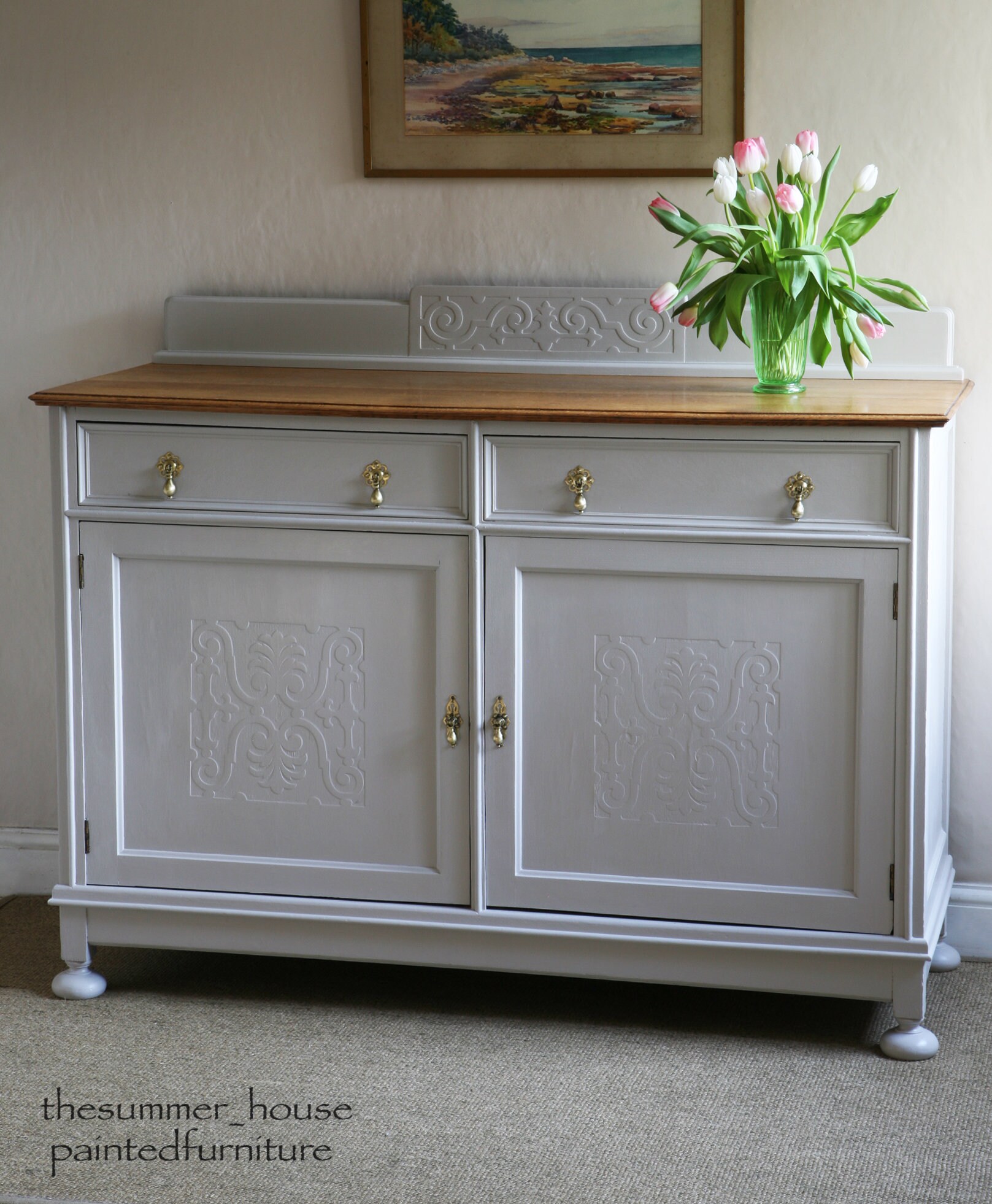 Antique Edwardian Painted Oak Sideboard Server Cupboard Etsy
