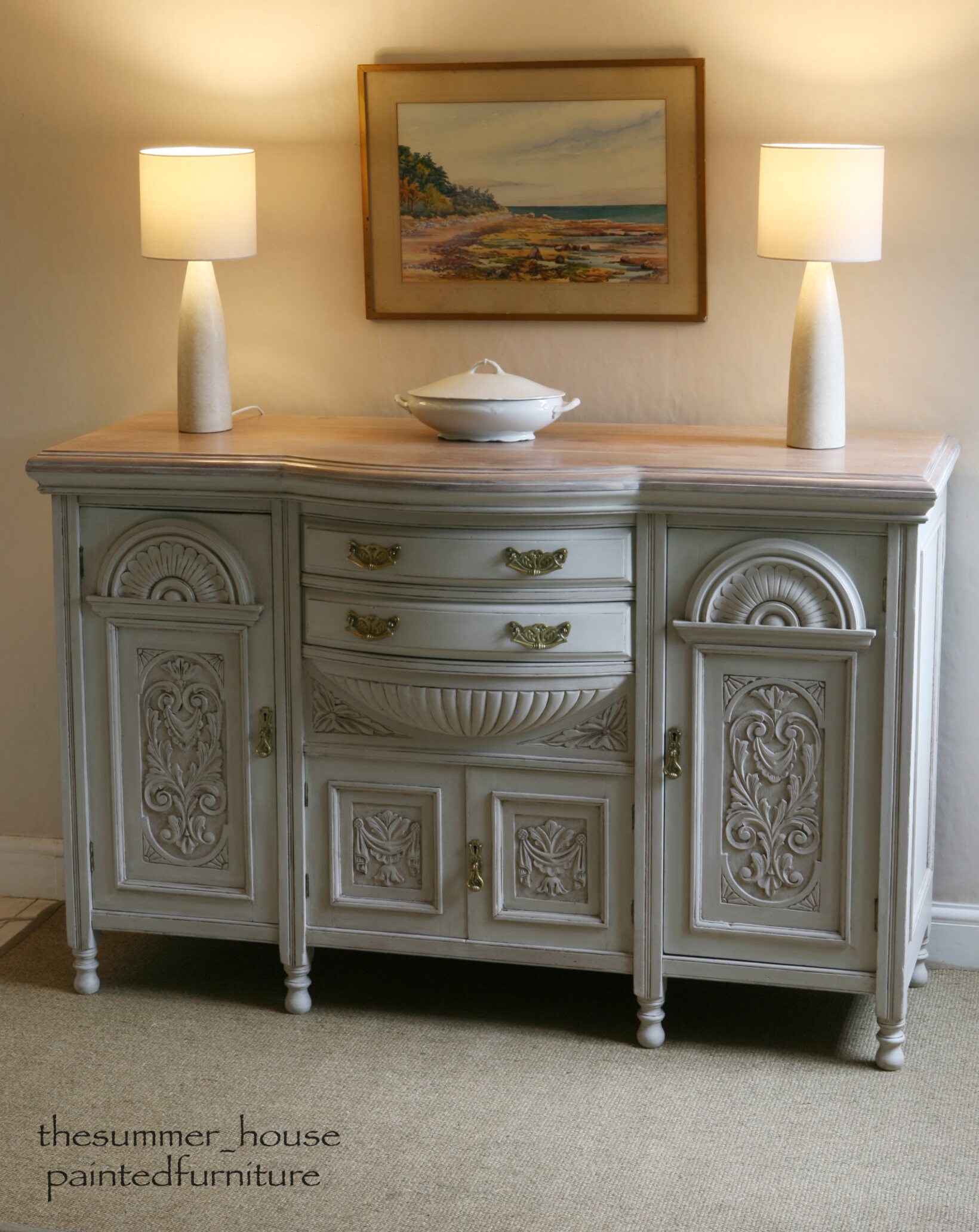 NOW SOLD Stunning Antique Victorian Painted Carved Sideboard Etsy