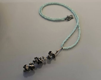 Chain lily capsule, lily silver 925 blackened, natural cast faceted with gemstone aventurine