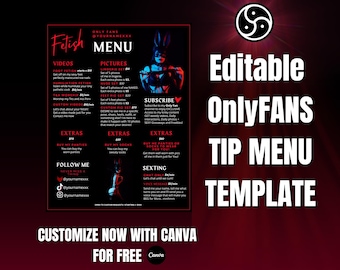 Editable OnlyFans Tip Menu Template, Hot Red Design (Canva Template)