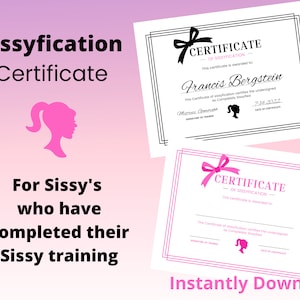Certificato di sissyficazione stampabile, certificato di formazione per Sissy boy, download immediato
