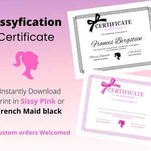 Printable Sissyfication Certificate, Sissy boy training certificate, Instantly download image 2