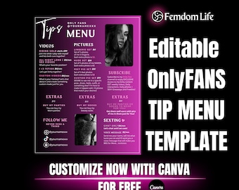 Hot Pink Ombre OnlyFans Tip Menu, Editable Canva Template (Digital Download)