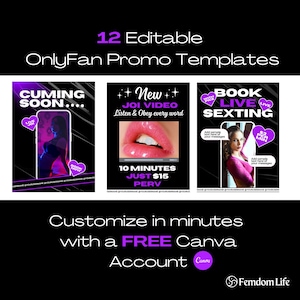 Canva 用 Onlyfans プロモーション テンプレート カード 12 枚 バイオレット パープルで編集可能な Onlyfans プロモーション カード 12 枚