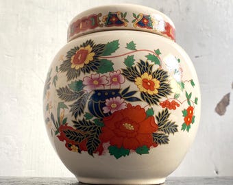 Sadler Ginger Jar Oriental Floral Vase Vintage English Pottery Decor
