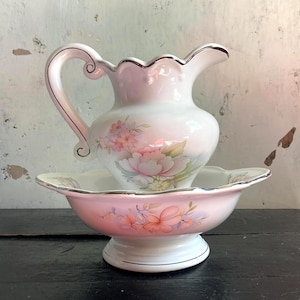 Vintage Staffordshire Wash Bowl and Jug, Maryleigh Pottery, Victorian Revival Deco
