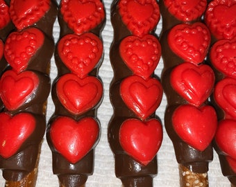 チョコレートバレンタインハートプレッツェルロッド