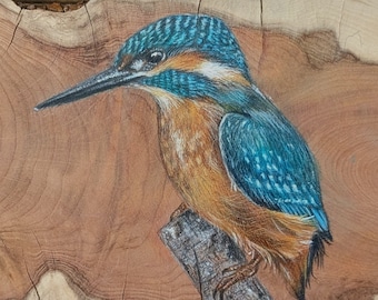 Original Kingfisher painting on reclaimed wood