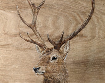 Original Stag Painting on Reclaimed Wood