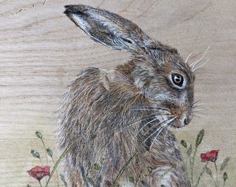 Original Hare painting on reclaimed and repurposed wood