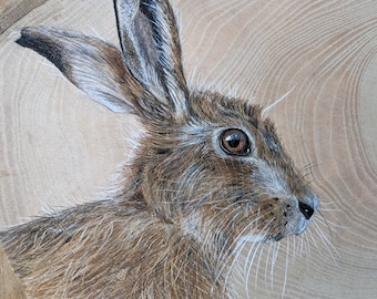 Original Hare painting on reclaimed wood