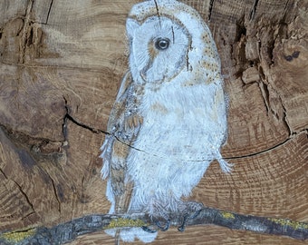 Original large barn owl painting on reclaimed and repurposed wood