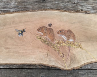 Mice and Bee Coat Hooks on reclaimed and repurposed apple wood