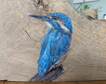 Original Kingfisher Painting on Reclaimed Wood