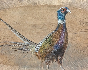 Original Pheasant painting on reclaimed wood