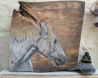 Horse painting, horse art, horse picture, horse lover, fine art, art on wood, wood anniversary, 5th anniversary, wildlife art, reclaimed art