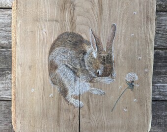 Original rabbit painting on reclaimed and repurposed wood