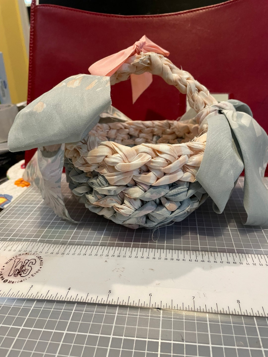 Woven Fabric Basket With a Handle Etsy