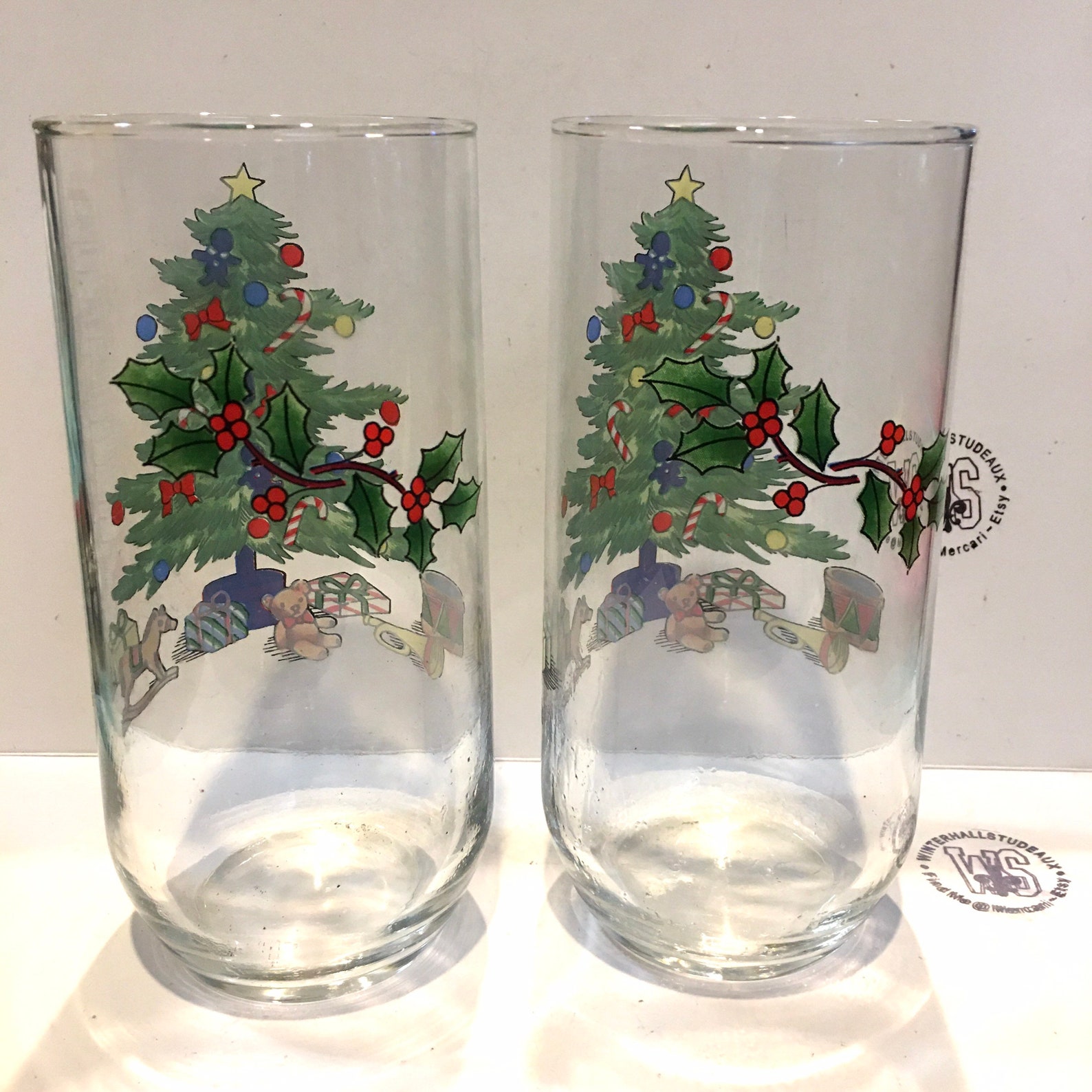 Set of 2 Vintage Christmas Glasses Etsy