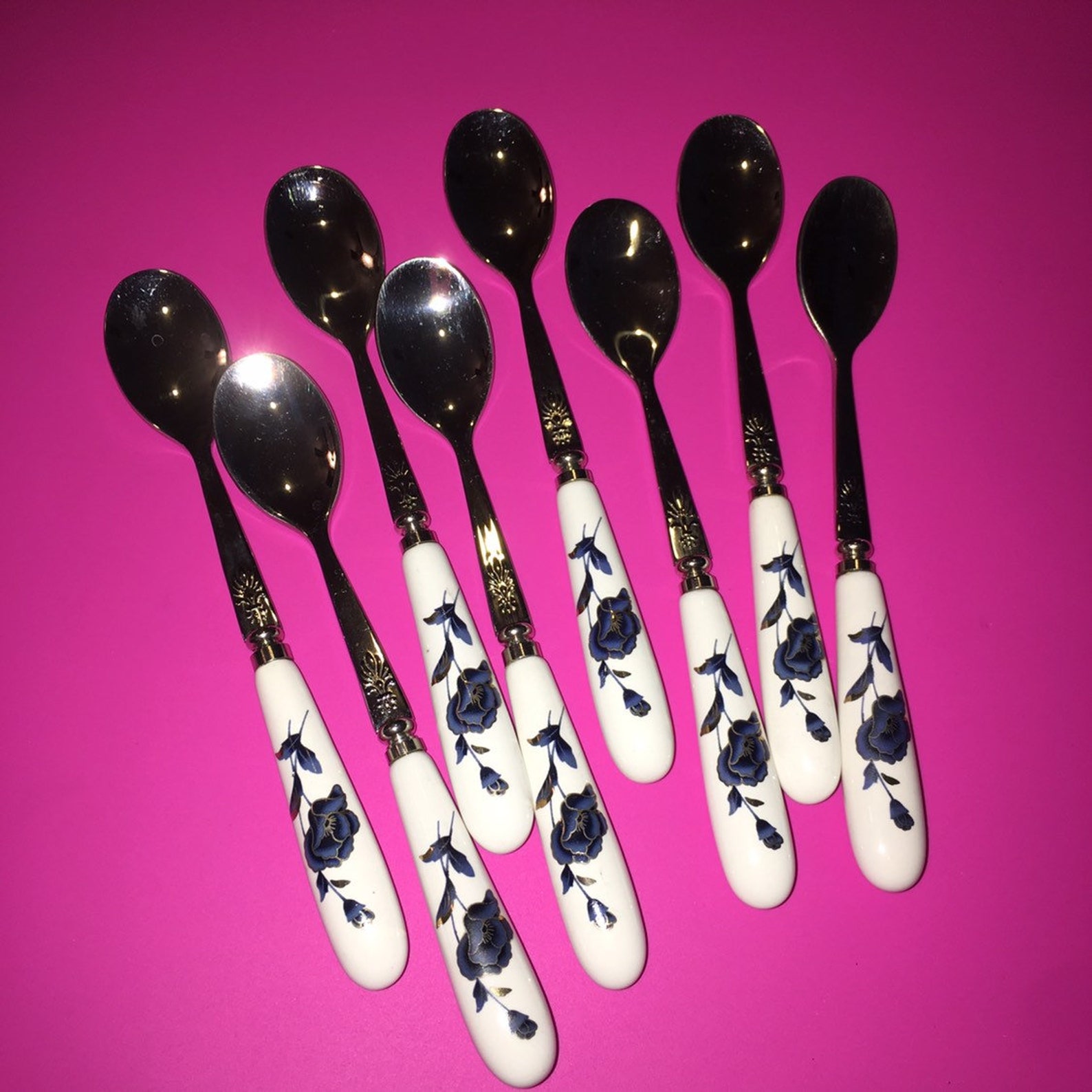 Porcelain & Stainless Teaspoons/demitasse Spoons Blue/white Etsy