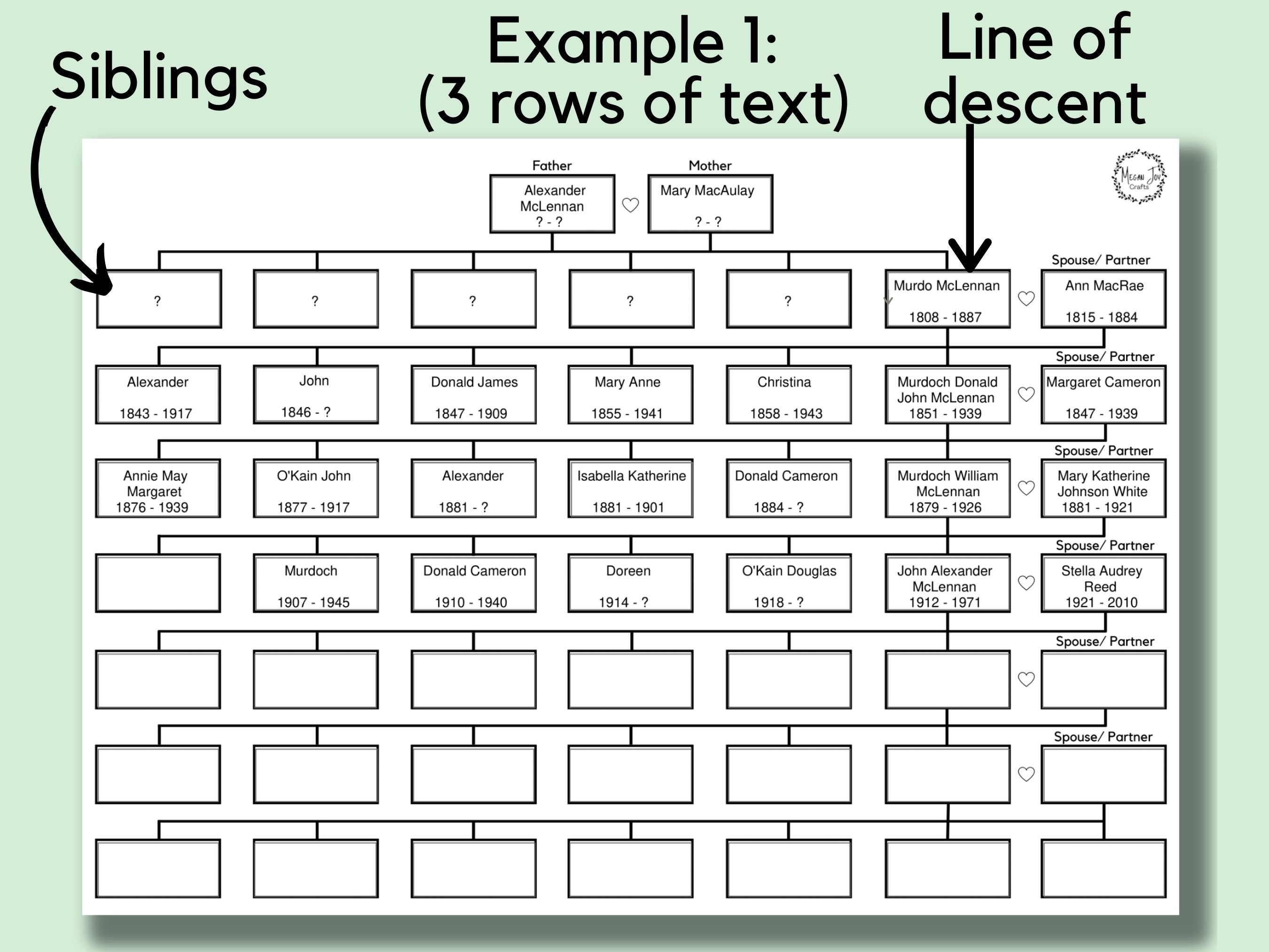 8 Generation Family Tree Template, Fillable PDF Instant Download ...
