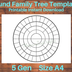 Round Family Tree, 5 generations, Printable Download, Genealogy, A4