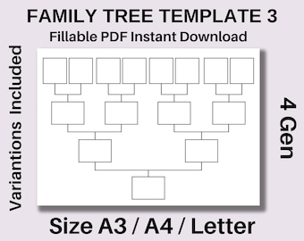 Stammbaum Vorlage, ausfüllbare PDF Sofort Download, Genealogie Vorlage, Stammbaum Chart, leerer Stammbaum, A3, A4, Letter