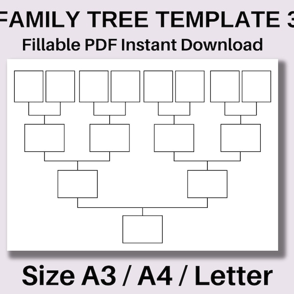 Family Tree Template, Fillable PDF Instant Download, Genealogy Template, Family Tree Chart, blank family tree, A3, A4, Letter