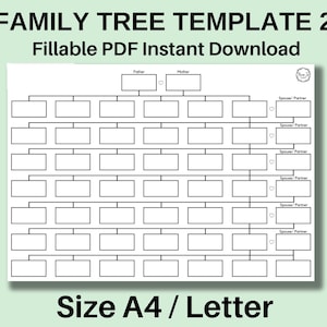 Plantilla de árbol genealógico de 8 generaciones, descarga instantánea de PDF rellenable, plantilla de genealogía, gráfico de árbol genealógico, árbol genealógico en blanco, A4, carta