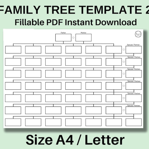 8 Generation Family Tree Template, Fillable PDF Instant Download, Genealogy Template, Family Tree Chart, blank family tree, A4, Letter