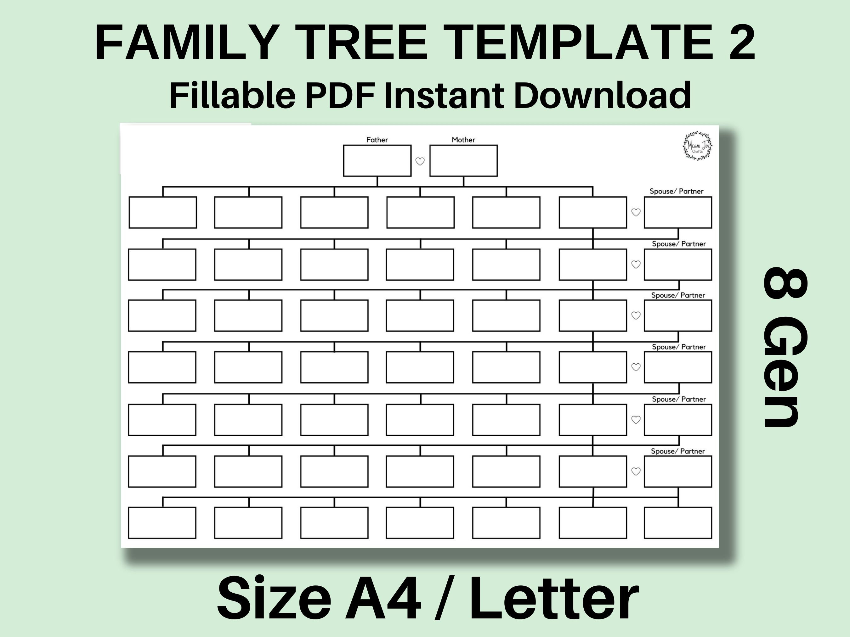 8 Generation Family Tree Template Fillable PDF Instant Download 8 Generation Family Tree Template Fillable PDF Instant Download
